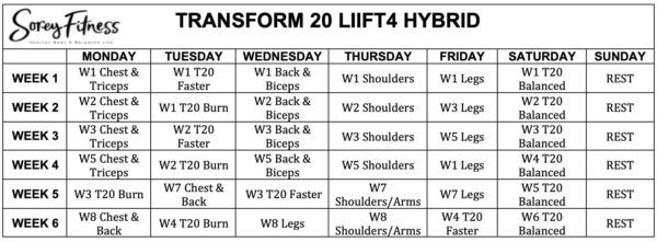 transform 20 schedule